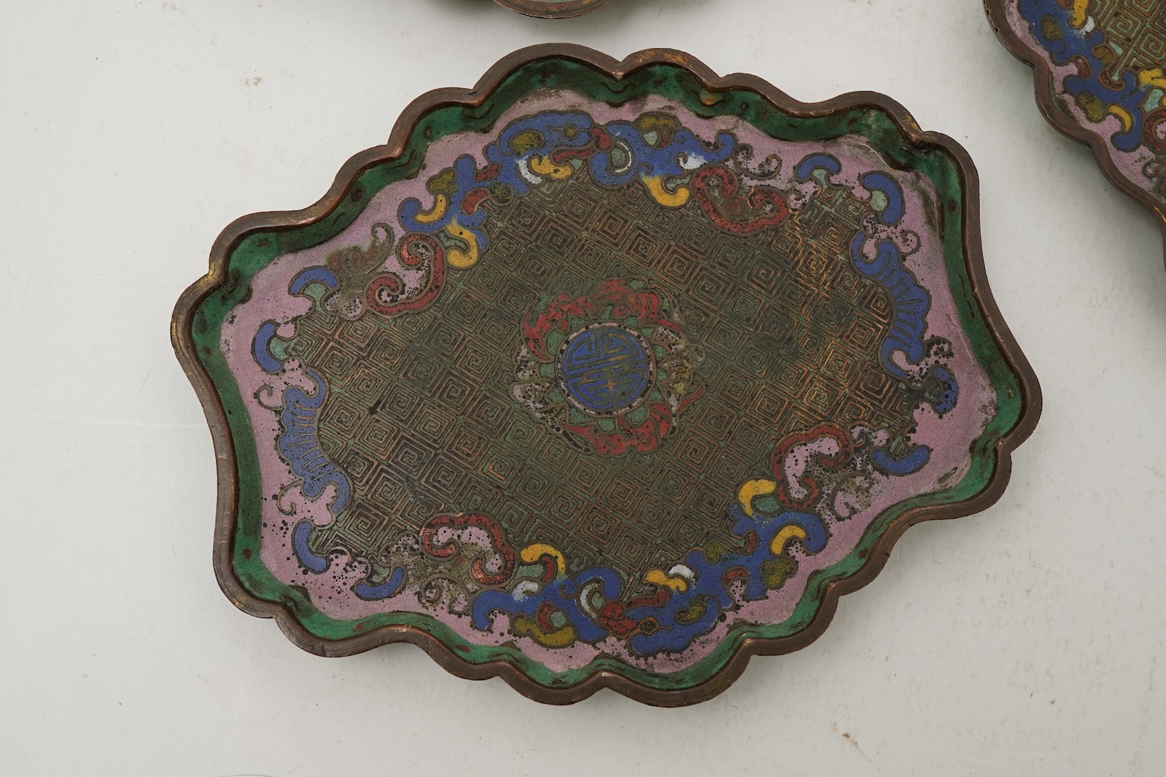 Three Chinese cloisonné enamel stands or trays, 18th century